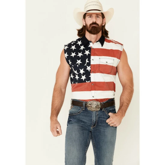 Hot Sale โ Cody James Men's American Flag Bubba Sleeveless Western ๐ Shirt Red ๐คฉ - Image 7