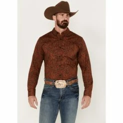 Hot Sale 🥰 Cody James Tortuga Paisley Print Button-Down Western 👚 Shirt For Men Brown 🤩