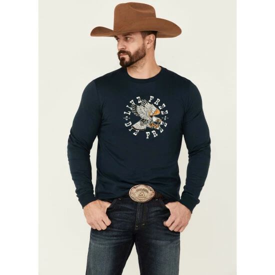 Buy โค๏ธ Cody James Men's Navy Die Free Eagle Graphic Long Sleeve T-Shirt ๐