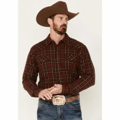 New 🛒 Cody James Men's Rusty Spur Plaid Print Long Sleeve Snap Western Flannel 👚 Shirt - Big & Tall Rust Copper 👍