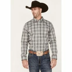 Best Sale ⌛ Cody James Men's Tall Pour Long Sleeve Plaid Print Button Down Stretch Western 👕 Shirt Grey 🌟