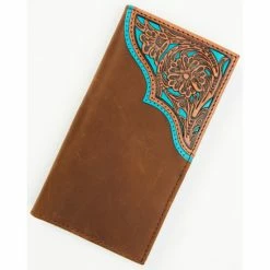 Outlet 😀 Cody James Men's Turquoise Underlay & Brown Tooled Rodeo Wallet 🎁