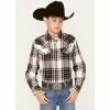 Buy 🛒 Cody James Boys' Long Sleeve Plaid Print Flannel 👚 Shirt Cream 🔥