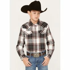 Buy 🛒 Cody James Boys' Long Sleeve Plaid Print Flannel 👚 Shirt Cream 🔥