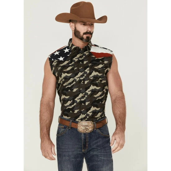 Wholesale ๐ Cody James Men's Alpha Camo Print Bubba Sleeveless Snap Western ๐ Shirt Camouflage ๐ฅ