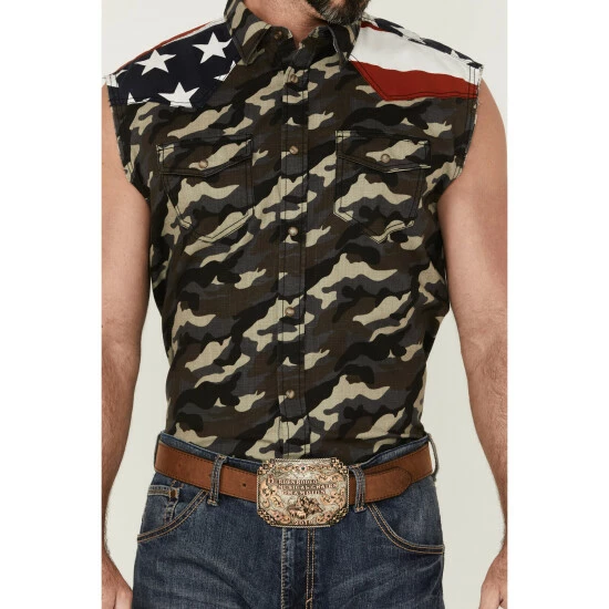 Wholesale ๐ Cody James Men's Alpha Camo Print Bubba Sleeveless Snap Western ๐ Shirt Camouflage ๐ฅ - Image 3
