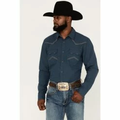 Best Sale 🛒 Cody James Men's Endurance Solid Stitched Yoke Snap Western 👚 Shirt Dark Blue 🔥