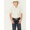 Discount 🔔 Cody James Boys' Wanderer Southwestern Print Short Sleeve Snap Western 👚 Shirt Cream 😉