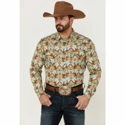 Best Sale 🎉 Cody James Men's Rushmore Print Long Sleeve Snap Western 👚 Shirt Turquoise ❤️