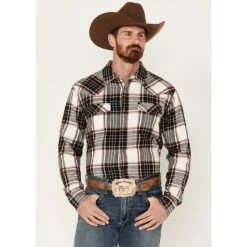 Flash Sale 💯 Cody James Men's Cabin Fever Long Sleeve Snap Western Flannel 👚 Shirt Cream 🎉