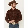 Hot Sale 🤩 Cody James Men's Rusty Spur Plaid Print Long Sleeve Snap Western Flannel 👕 Shirt Rust Copper ⌛
