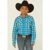 Budget 🔔 Cody James Boys' Briar Patch Plaid Long Sleeve Snap Western 👕 Shirt Teal 🧨