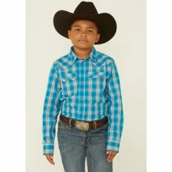 Budget 🔔 Cody James Boys' Briar Patch Plaid Long Sleeve Snap Western 👕 Shirt Teal 🧨