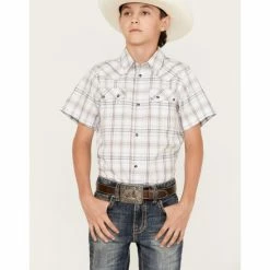 Flash Sale โ Cody James Boys' Plaid Print Short Sleeve Western Snap ๐ Shirt White ๐