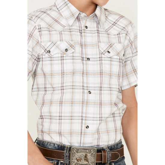 Flash Sale โ Cody James Boys' Plaid Print Short Sleeve Western Snap ๐ Shirt White ๐ - Image 3