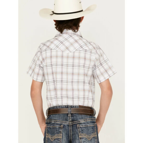 Flash Sale โ Cody James Boys' Plaid Print Short Sleeve Western Snap ๐ Shirt White ๐ - Image 4