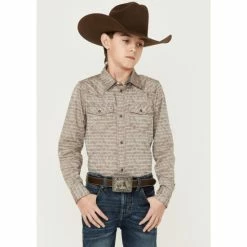 Best deal 🎁 Cody James Boys' Geo Print Long Sleeve Snap Western 👚 Shirt Brown ⭐