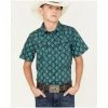 Cheapest ✨ Cody James Boys' Diamond Geo Print Short Sleeve Western Snap 👕 Shirt Dark Green 🔔