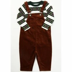 Hot Sale ⭐ Cody James Infant-Boys' Brown Overalls & Striped 👚 Shirt Onesie Set Multi 🎉