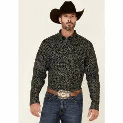 Hot Sale ✨ Cody James Core Men's Bovine Floral Print Long Sleeve Button-Down Western 👚 Shirt Black 🎁