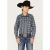 Deals ⌛ Cody James Boys' Plaid Print Long Sleeve Western Snap 👚 Shirt Navy 😍