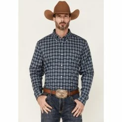 Cheap ✨ Cody James Core Men's Wicker Small Plaid Long Sleeve Button-Down Western 👕 Shirt Blue 🔔