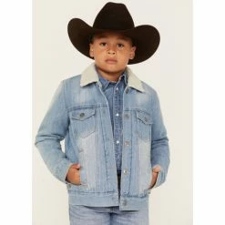 Discount 🔥 Cody James Boys' Light Wash Sherpa Denim Jacket Blue 🛒