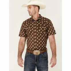 Cheap 😍 Cody James Men's Jockey Paisley Print Short Sleeve Snap Western 👚 Shirt Brown 🧨