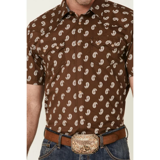Cheap ๐ Cody James Men's Jockey Paisley Print Short Sleeve Snap Western ๐ Shirt Brown ๐งจ - Image 3