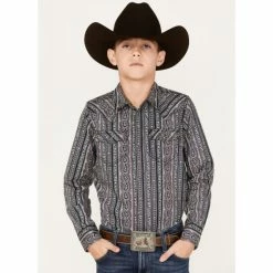 Budget 🥰 Cody James Boys' Paisley Stripe Print Long Sleeve Snap Western 👚 Shirt Purple ⌛