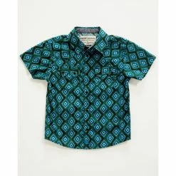 Budget ๐คฉ Cody James Toddler-Boys' Diamond Print Short Sleeve Snap Western ๐ Shirt Dark Green โค๏ธ