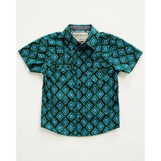 Budget ๐คฉ Cody James Toddler-Boys' Diamond Print Short Sleeve Snap Western ๐ Shirt Dark Green โค๏ธ