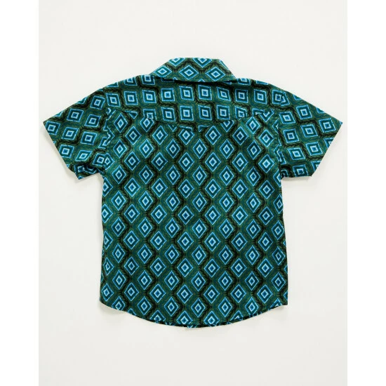 Budget ๐คฉ Cody James Toddler-Boys' Diamond Print Short Sleeve Snap Western ๐ Shirt Dark Green โค๏ธ - Image 3