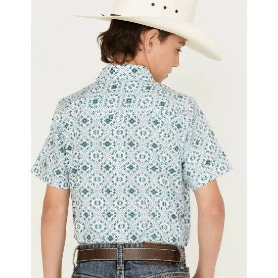 Best deal 👏 Cody James Boys' Southwestern Geo Print Long Sleeve Western Snap 👕 Shirt White ⭐ - Image 4