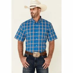 Cheapest 🥰 Cody James Core Men's Volt Plaid Short Sleeve Button-Down Western 👕 Shirt Blue ⌛