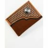 Hot Sale 🤩 Cody James Men's Basketweave Leather Checkbook Cover Rodeo Bifold Wallet Brown 🧨