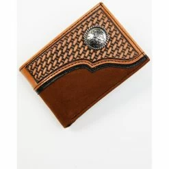Hot Sale 🤩 Cody James Men's Basketweave Leather Checkbook Cover Rodeo Bifold Wallet Brown 🧨