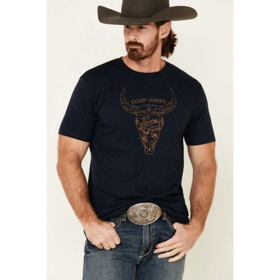 Brand new ๐ Cody James Men's Desert Bull Skull Graphic Short Sleeve T-Shirt Navy โญ