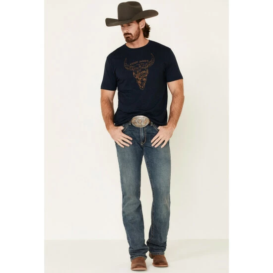 Brand new ๐ Cody James Men's Desert Bull Skull Graphic Short Sleeve T-Shirt Navy โญ - Image 2