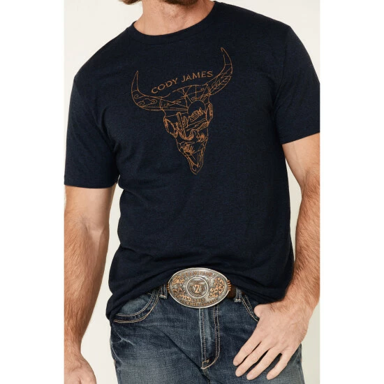 Brand new ๐ Cody James Men's Desert Bull Skull Graphic Short Sleeve T-Shirt Navy โญ - Image 4