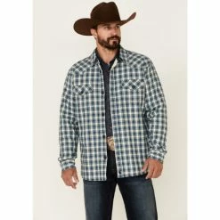 Best deal 🌟 Cody James Men's Bonded Small Plaid Long Sleeve Snap Western Flannel 👚 Shirt Navy 😍