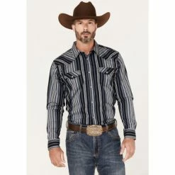 Discount ✔️ Cody James Men's Hull Vintage Stripe Snap Western 👚 Shirt Blue ✨