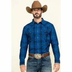 Deals 💯 Cody James Men's Skedaddle Plaid Long Sleeve Western 👕 Shirt - Tall Royal Blue 😀