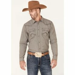 New ✔️ Cody James Men's Decree Solid Chambray Long Sleeve Snap Western 👕 Shirt Brown 😍