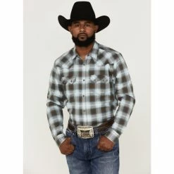 Brand new ✔️ Cody James Men's Background Large Ombre Plaid Western 👚 Shirt Brown 😉
