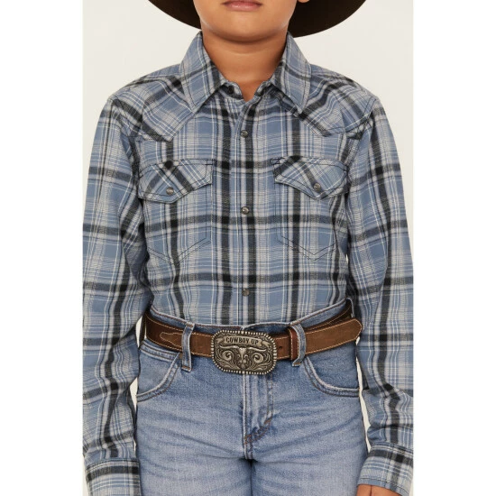 Outlet ⌛ Cody James Boys' Plaid Print Long Sleeve Snap Western Flannel 👚 Shirt Blue 😀 - Image 3