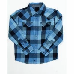 Buy 🎉 Cody James Boys' Plaid Print Long Sleeve Snap Western 👕 Shirt Navy 💯