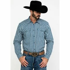 Hot Sale 🔥 Cody James Men's Harvest Check Plaid Long Sleeve Western 👚 Shirt Blue 🌟