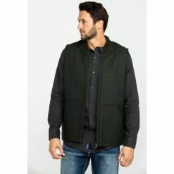 Budget 🎉 Cody James Men's Grover Wool Blend Leather Pocket Vest Olive 🎁