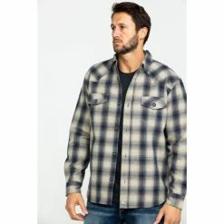 Best deal 🎉 Cody James Men's Gig Harbor Plaid Long Sleeve Western Flannel 👕 Shirt Tan 🎁